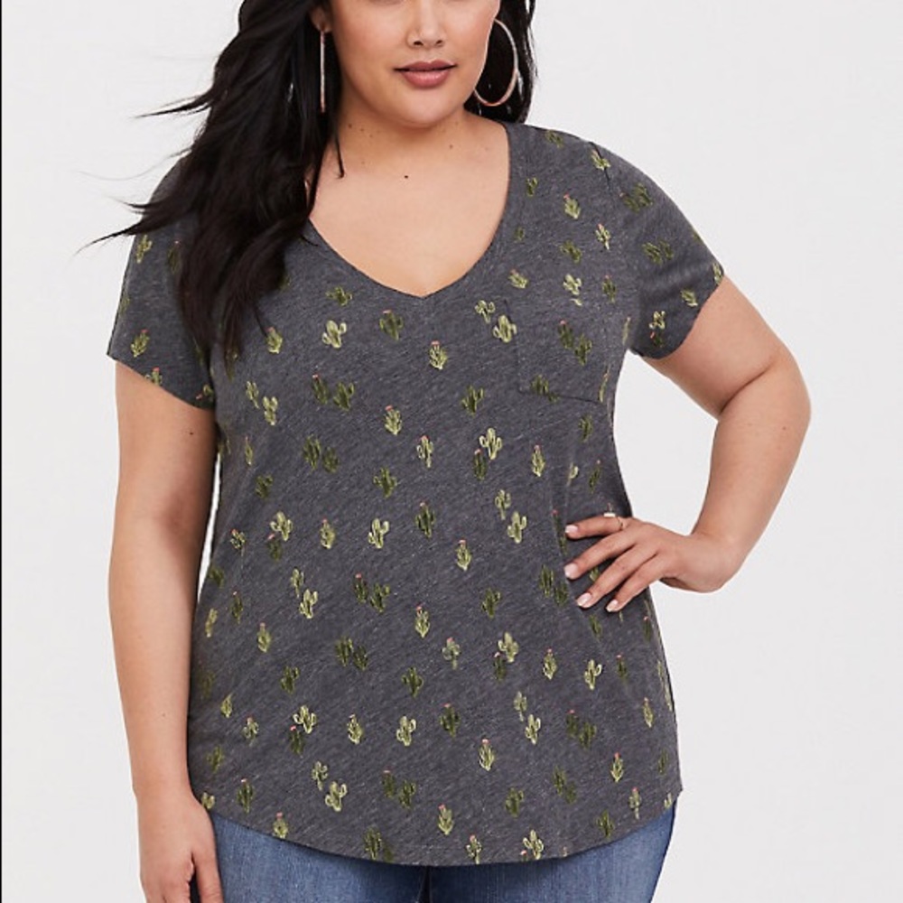 Grey Cactus V-Neck Tee